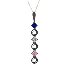 Leilani Kolye - Lab safir, beyaz zirkon ve pembe kuvars 925 ayar siyah rodyum kaplama gümüş kolye (40 cm gümüş rolo zincir) #1esqu06