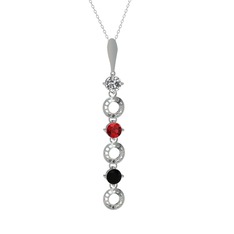 Leilani Kolye - Beyaz zirkon, garnet ve siyah zirkon 14 ayar beyaz altın kolye (40 cm beyaz altın rolo zincir) #1et7lbr