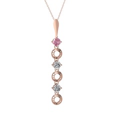 Leilani Kolye - Pembe kuvars ve beyaz zirkon 14 ayar rose altın kolye (40 cm rose altın rolo zincir) #1ew201