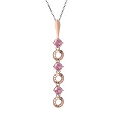 Leilani Kolye - Pembe kuvars 14 ayar rose altın kolye (40 cm gümüş rolo zincir) #1f517k6