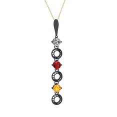Beyaz zirkon, garnet ve sitrin 925 ayar siyah rodyum kaplama gümüş kolye (40 cm gümüş rolo zincir)