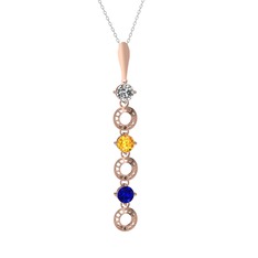 Beyaz zirkon, sitrin ve lab safir 8 ayar rose altın kolye (40 cm gümüş rolo zincir)