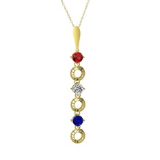 Garnet, beyaz zirkon ve lab safir 925 ayar altın kaplama gümüş kolye (40 cm altın rolo zincir)
