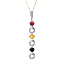 Garnet, sitrin ve siyah zirkon 14 ayar beyaz altın kolye (40 cm altın rolo zincir)