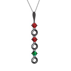 Leilani Kolye - Garnet ve yeşil kuvars 925 ayar siyah rodyum kaplama gümüş kolye (40 cm gümüş rolo zincir) #1htjhny