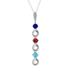 Leilani Kolye - Lab safir, garnet ve akuamarin 14 ayar beyaz altın kolye (40 cm beyaz altın rolo zincir) #1i37e8u