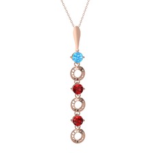 Akuamarin ve garnet 925 ayar rose altın kaplama gümüş kolye (40 cm gümüş rolo zincir)