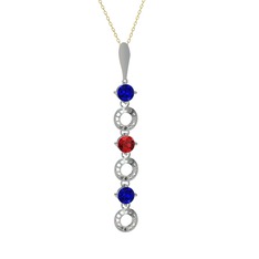 Leilani Kolye - Lab safir ve garnet 8 ayar beyaz altın kolye (40 cm altın rolo zincir) #1imkcta