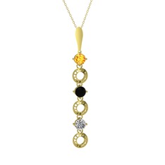 Leilani Kolye - Sitrin, siyah zirkon ve beyaz zirkon 8 ayar altın kolye (40 cm altın rolo zincir) #1k6zyeu
