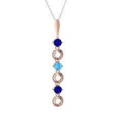 Leilani Kolye - Lab safir ve akuamarin 14 ayar rose altın kolye (40 cm gümüş rolo zincir) #1ka3xfr
