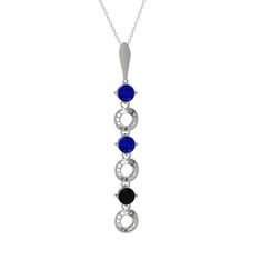 Lab safir ve siyah zirkon 925 ayar gümüş kolye (40 cm beyaz altın rolo zincir)