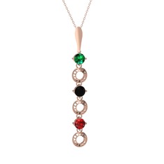Yeşil kuvars, siyah zirkon ve garnet 925 ayar rose altın kaplama gümüş kolye (40 cm rose altın rolo zincir)