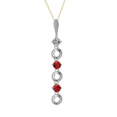 Beyaz zirkon ve garnet 14 ayar beyaz altın kolye (40 cm gümüş rolo zincir)