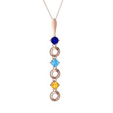 Lab safir, akuamarin ve sitrin 925 ayar rose altın kaplama gümüş kolye (40 cm rose altın rolo zincir)