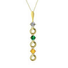 Leilani Kolye - Beyaz zirkon, yeşil kuvars ve sitrin 8 ayar altın kolye (40 cm altın rolo zincir) #1mmnfg6
