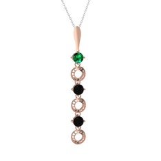 Yeşil kuvars ve siyah zirkon 14 ayar rose altın kolye (40 cm beyaz altın rolo zincir)