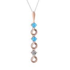 Akuamarin ve beyaz zirkon 14 ayar rose altın kolye (40 cm beyaz altın rolo zincir)
