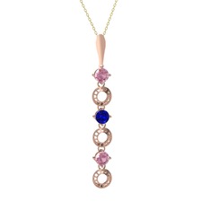 Pembe kuvars ve lab safir 8 ayar rose altın kolye (40 cm altın rolo zincir)