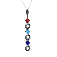 Leilani Kolye - Garnet, akuamarin ve lab safir 925 ayar siyah rodyum kaplama gümüş kolye (40 cm beyaz altın rolo zincir) #1nn4vwg