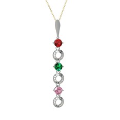 Leilani Kolye - Garnet, yeşil kuvars ve pembe kuvars 925 ayar gümüş kolye (40 cm gümüş rolo zincir) #1oe7wx2