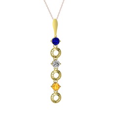 Lab safir, beyaz zirkon ve sitrin 925 ayar altın kaplama gümüş kolye (40 cm rose altın rolo zincir)