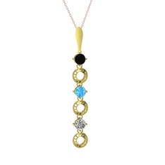 Leilani Kolye - Siyah zirkon, akuamarin ve beyaz zirkon 8 ayar altın kolye (40 cm gümüş rolo zincir) #1ojiyxi