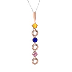 Sitrin, lab safir ve pembe kuvars 925 ayar rose altın kaplama gümüş kolye (40 cm gümüş rolo zincir)