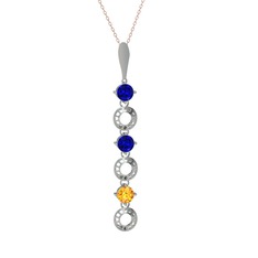 Lab safir ve sitrin 14 ayar beyaz altın kolye (40 cm rose altın rolo zincir)
