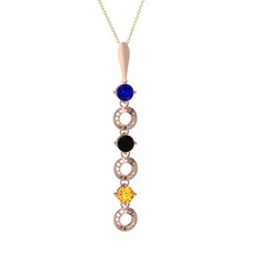 Leilani Kolye - Lab safir, siyah zirkon ve sitrin 8 ayar rose altın kolye (40 cm altın rolo zincir) #1pejaag