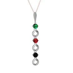 Leilani Kolye - Yeşil kuvars, garnet ve siyah zirkon 925 ayar gümüş kolye (40 cm rose altın rolo zincir) #1pixqaq