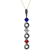 Leilani Kolye - Lab safir, beyaz zirkon ve garnet 925 ayar siyah rodyum kaplama gümüş kolye (40 cm gümüş rolo zincir) #1pzlz7b