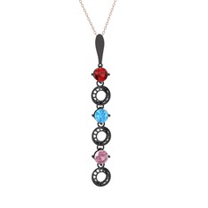 Leilani Kolye - Garnet, akuamarin ve pembe kuvars 925 ayar siyah rodyum kaplama gümüş kolye (40 cm gümüş rolo zincir) #1q4ilob