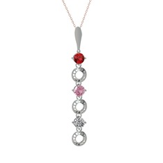Leilani Kolye - Garnet, pembe kuvars ve beyaz zirkon 8 ayar beyaz altın kolye (40 cm rose altın rolo zincir) #1qfvntj