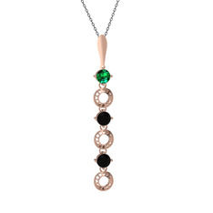 Leilani Kolye - Yeşil kuvars ve siyah zirkon 14 ayar rose altın kolye (40 cm gümüş rolo zincir) #1qrh1u8