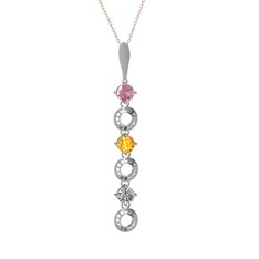 Leilani Kolye - Pembe kuvars, sitrin ve beyaz zirkon 8 ayar beyaz altın kolye (40 cm rose altın rolo zincir) #1qw42hf