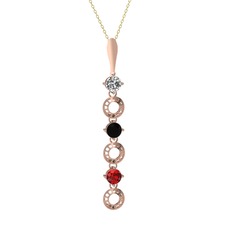 Leilani Kolye - Beyaz zirkon, siyah zirkon ve garnet 925 ayar rose altın kaplama gümüş kolye (40 cm altın rolo zincir) #1qx701z