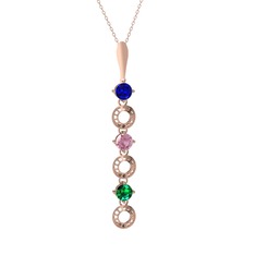 Leilani Kolye - Lab safir, pembe kuvars ve yeşil kuvars 925 ayar rose altın kaplama gümüş kolye (40 cm rose altın rolo zincir) #1rhdcuf