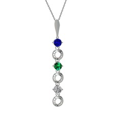 Leilani Kolye - Lab safir, yeşil kuvars ve beyaz zirkon 925 ayar gümüş kolye (40 cm gümüş rolo zincir) #1rhi19b