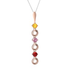 Sitrin, pembe kuvars ve garnet 14 ayar rose altın kolye (40 cm beyaz altın rolo zincir)