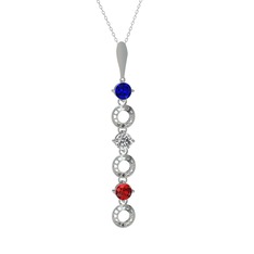 Leilani Kolye - Lab safir, beyaz zirkon ve garnet 14 ayar beyaz altın kolye (40 cm beyaz altın rolo zincir) #1rqyu12