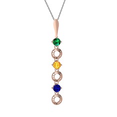 Yeşil kuvars, sitrin ve lab safir 925 ayar rose altın kaplama gümüş kolye (40 cm gümüş rolo zincir)