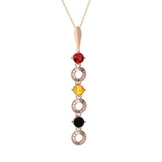 Garnet, sitrin ve siyah zirkon 8 ayar rose altın kolye (40 cm altın rolo zincir)