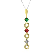 Yeşil kuvars, garnet ve beyaz zirkon 14 ayar altın kolye (40 cm beyaz altın rolo zincir)