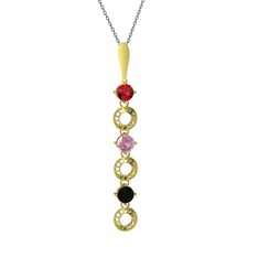 Leilani Kolye - Garnet, pembe kuvars ve siyah zirkon 14 ayar altın kolye (40 cm gümüş rolo zincir) #1sgb5jb