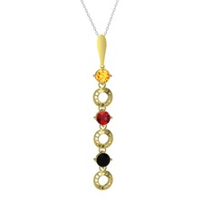 Leilani Kolye - Sitrin, garnet ve siyah zirkon 14 ayar altın kolye (40 cm gümüş rolo zincir) #1sqzday