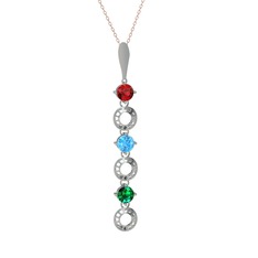 Garnet, akuamarin ve yeşil kuvars 925 ayar gümüş kolye (40 cm gümüş rolo zincir)