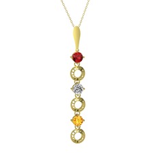 Garnet, beyaz zirkon ve sitrin 14 ayar altın kolye (40 cm altın rolo zincir)