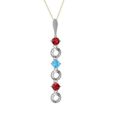 Garnet ve akuamarin 8 ayar beyaz altın kolye (40 cm altın rolo zincir)