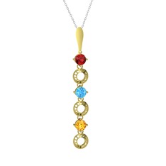 Garnet, akuamarin ve sitrin 14 ayar altın kolye (40 cm beyaz altın rolo zincir)
