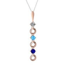 Leilani Kolye - Beyaz zirkon, akuamarin ve lab safir 14 ayar rose altın kolye (40 cm gümüş rolo zincir) #1tinhkg